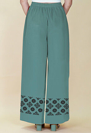 Block Printed Georgette Palazzo in Dusty Blue