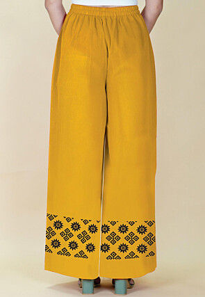 Block Printed Georgette Palazzo in Mustard