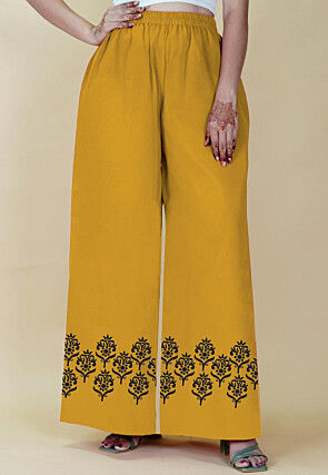 Block Printed Georgette Palazzo in Mustard