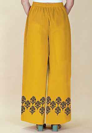 Block Printed Georgette Palazzo in Mustard