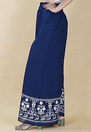 Block Printed Georgette Palazzo in Navy Blue