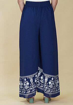Block Printed Georgette Palazzo in Navy Blue