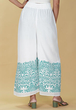 Block Printed Georgette Palazzo in Off White