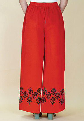 Block Printed Georgette Palazzo in Red