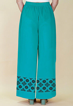 Block Printed Georgette Palazzo in Turquoise Blue