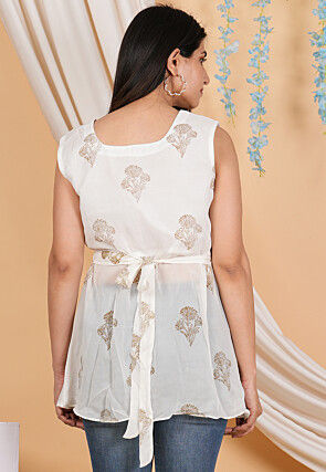 Block Printed Georgette Tunic in Off White