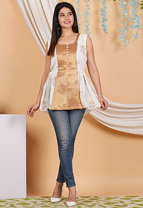 Block Printed Georgette Tunic in Off White