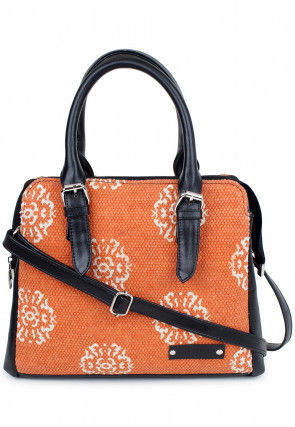 Block Printed Jute Handbag in Orange