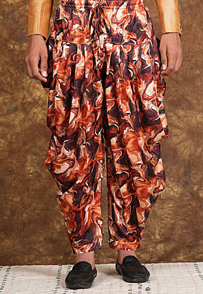 Block Printed Modal Satin Patiyala in Brown