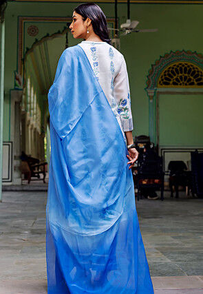 Block Printed Organza Pakistani Suit in Off White