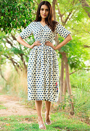 Printed Yellow Ladies Designer Cotton One Piece Dress, 3/4th Sleeves, Party  Wear at Rs 1050/piece in Noida
