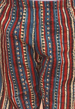 Block Printed Pure Cotton A Line Suit in Dark Green and Red