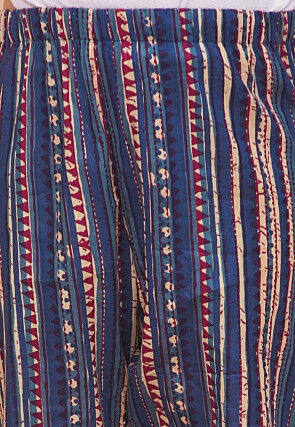 Block Printed Pure Cotton A Line Suit in Navy Blue and Pink