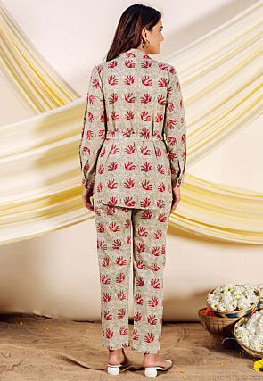 Block Printed Pure Cotton Co Ord Set in Dusty Green