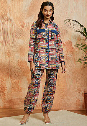 Block Printed Pure Cotton Co Ord Set in Multicolor