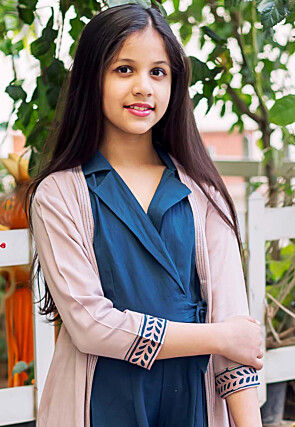 Block Printed Pure Cotton Jumpsuit in Navy Blue