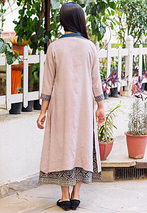 Block Printed Pure Cotton Jumpsuit in Navy Blue