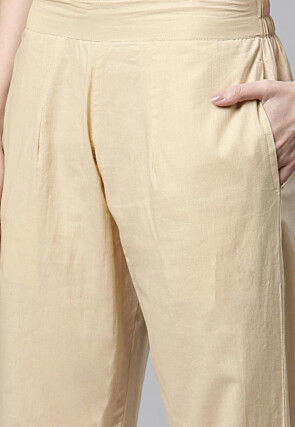 Block Printed Pure Cotton Pakistani Suit in Beige