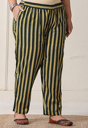 Block Printed Pure Cotton Pakistani Suit in Dark Olive Green