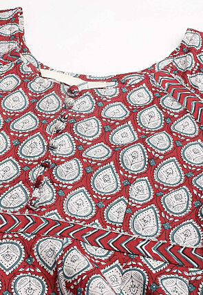 Block Printed Pure Cotton Pakistani Suit in Maroon