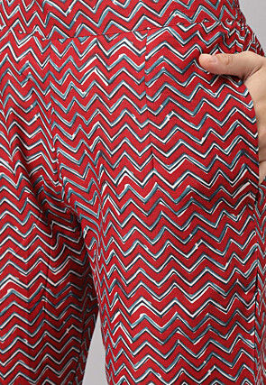 Block Printed Pure Cotton Pakistani Suit in Maroon