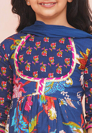 Block Printed Pure Cotton Pakistani Suit in Navy Blue