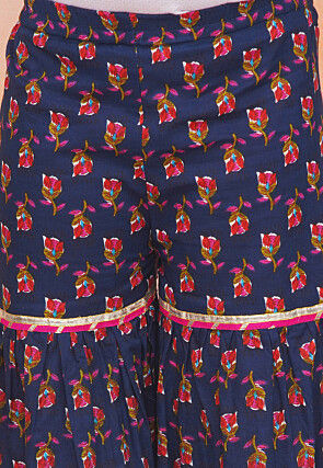 Block Printed Pure Cotton Pakistani Suit in Navy Blue