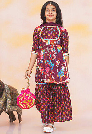 Block Printed Pure Cotton Pakistani Suit in Wine