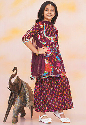 Block Printed Pure Cotton Pakistani Suit in Wine