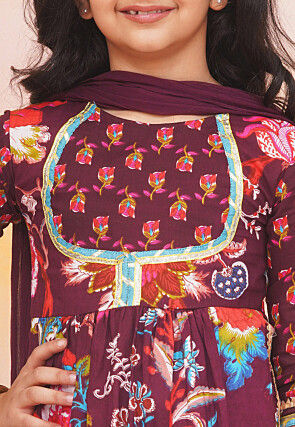 Block Printed Pure Cotton Pakistani Suit in Wine