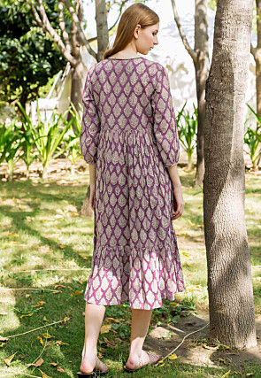 Block Printed Pure Cotton Tunic in Dark Magenta
