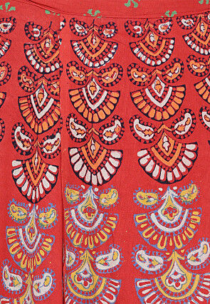 Block Printed Pure Cotton Wrap Around Skirt in Orange