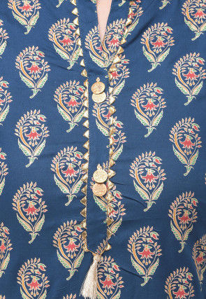 Block Printed Rayon Cotton Straight Kurta in Blue
