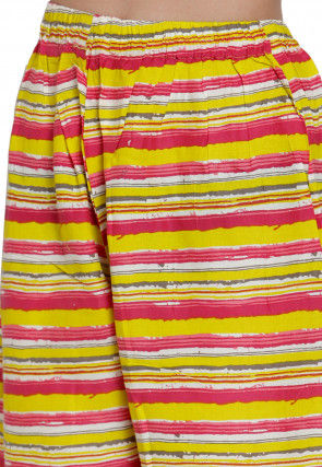 Block Printed Rayon Cotton Straight Kurta with Palazzo in Off White