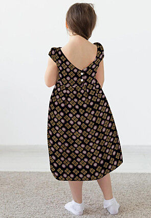 Block Printed Rayon Dress in Black