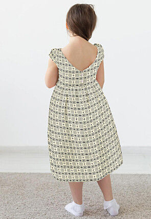 Block Printed Rayon Dress in Cream
