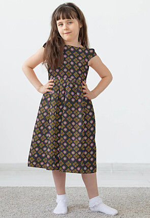 Block Printed Rayon Dress in Grey