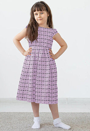 Block Printed Rayon Dress in Light Purple