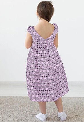 Block Printed Rayon Dress in Light Purple