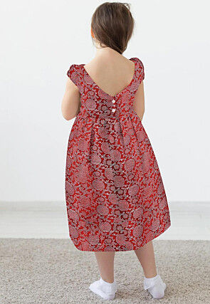 Block Printed Rayon Dress in Maroon