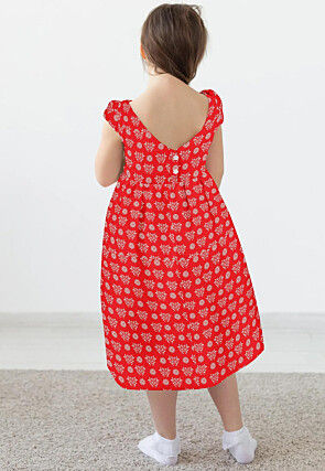 Block Printed Rayon Dress in Red