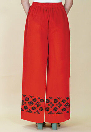 Block Printed Rayon Palazzo in Red