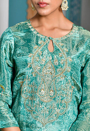 Block Printed Tissue Pakistani Suit in Sea Green