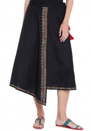 Block Printed Viscose Skirt in Black