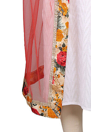 Patch Border Net Dupatta in Red