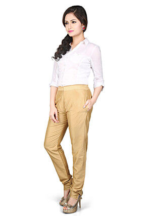 Solid Cotton Silk Pant in Beige