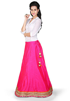 Plain Dupion Art Silk Skirt in Fuchsia