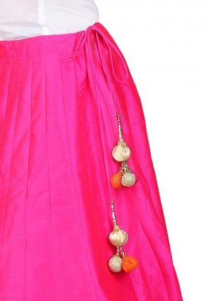 Plain Dupion Art Silk Skirt in Fuchsia