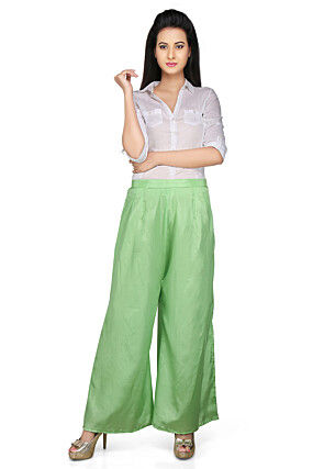Plain Shantoon Palazzo in Light Green