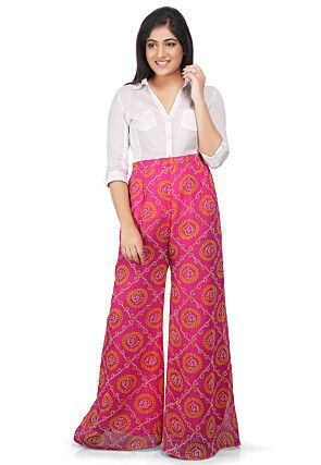 Bandhej Printed Georgette Palazzo in Fuchsia